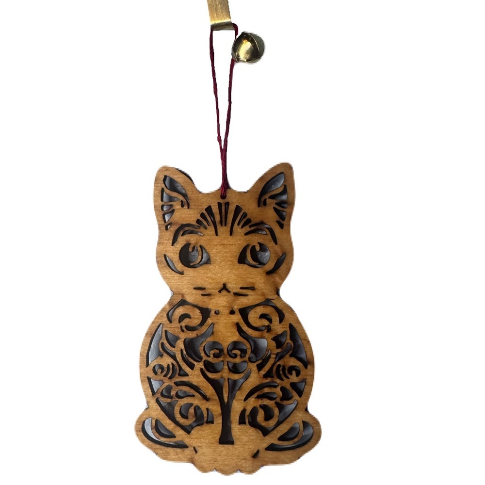 Cat Floral Patterned Wooden Ornament - Picture 2 of 2